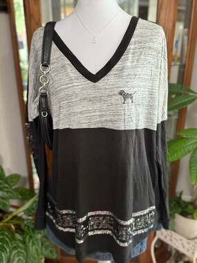 y2k Victoria's Secret PINK V-Sequin Bling Colorblock Tunic Long Sleeve